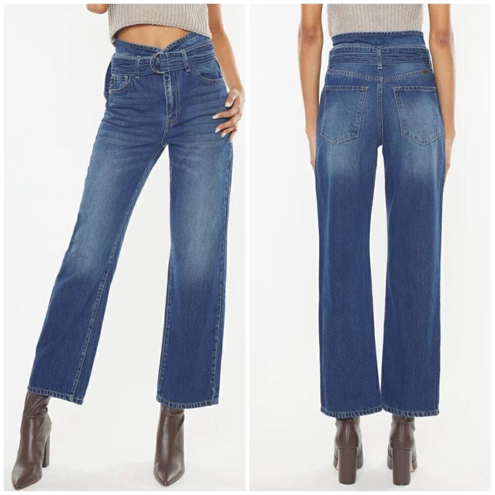 Kancan Kaas Ultra High Rise Belted Paperbag Straight Leg Jeans Size 11/29